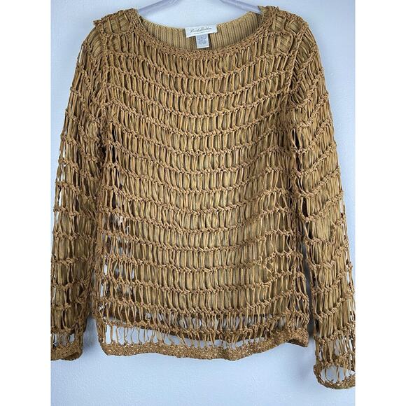 Vintage Brooks Brothers Sz S 2 Pc Brown LS Sweater With Lattice Laced Overlay - Picture 1 of 10